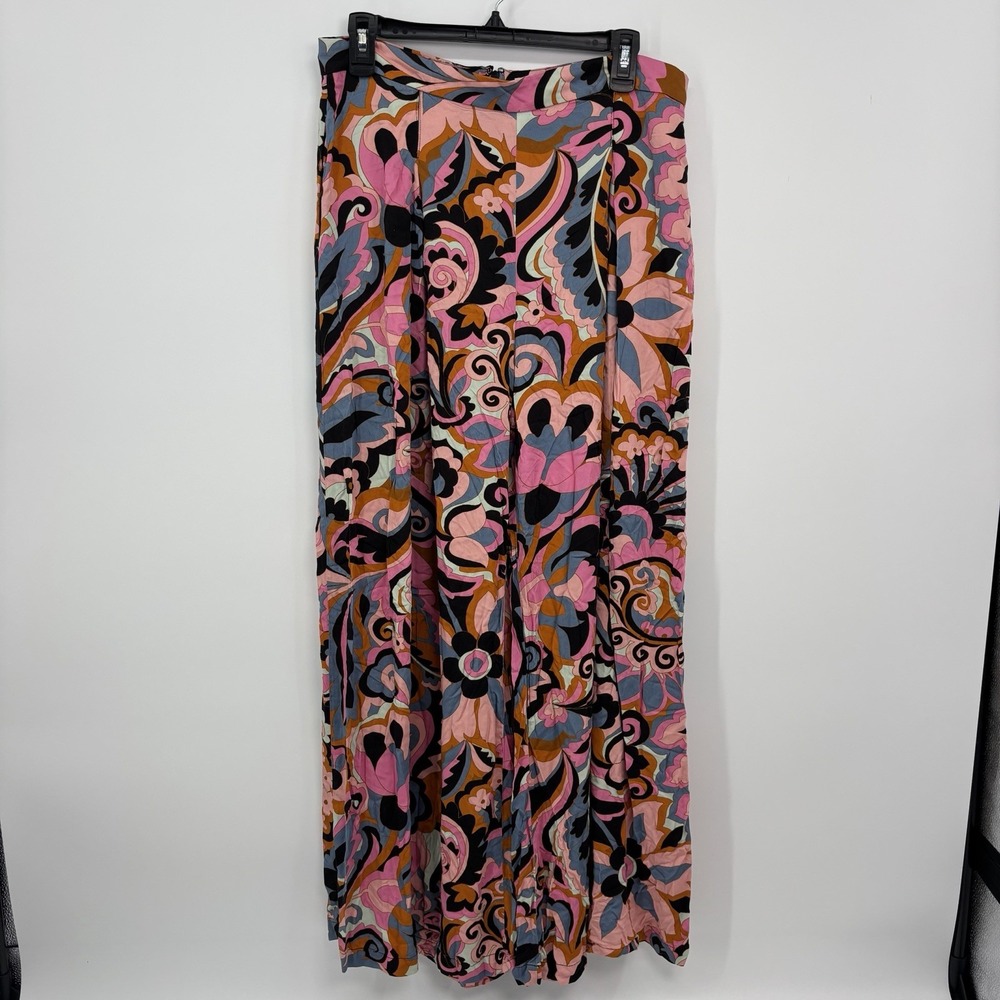 Corey Lynn Calter Wide Leg Floral Satin Pants Women's Large Boho Multicolor
